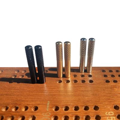 WE Games Machined Metal Cribbage Pegs in Velvet Pouch - Set of 6 (2 Brass, 2 Chrome, 2 Black) Image 1