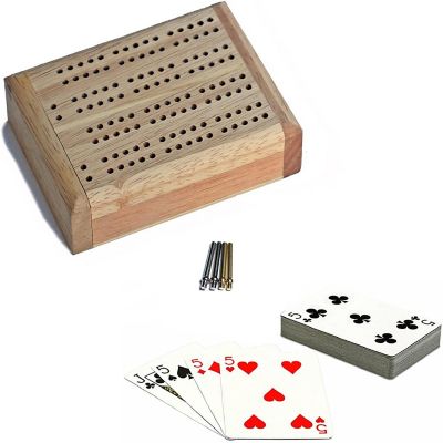 WE Games Mini Travel Cribbage Set - Solid Wood 2 Track Board with Swivel Top and Storage for Cards and Metal Pegs Image 1