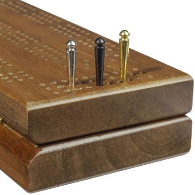 WE Games Premium Easy Grip Cribbage Pegs with a Tapered Design & Velvet Pouch - Set of 9 (3 Brass, 3 Chrome, 3 Black) Image 2