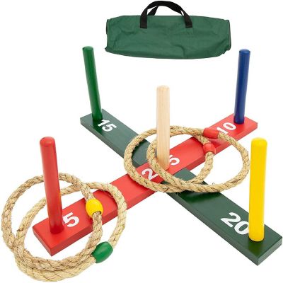 WE Games Rope Ring Toss Yard Game - Throwing Carnival Quoits Set - Solid Wood Image 1