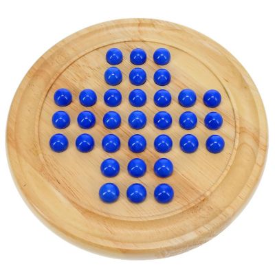 WE Games Solid Wood Solitaire with Blue Glass Marbles - 9 in. Diameter Image 1