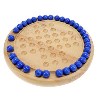 WE Games Solid Wood Solitaire with Blue Glass Marbles - 9 in. Diameter Image 1