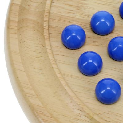 WE Games Solid Wood Solitaire with Blue Glass Marbles - 9 in. Diameter Image 3