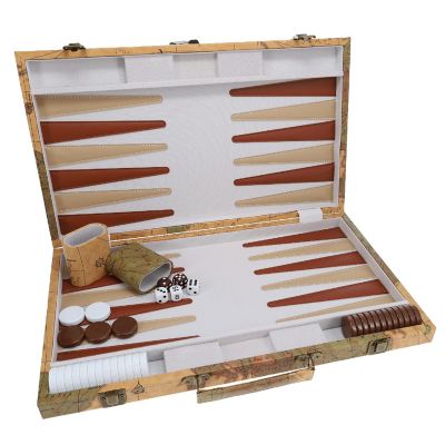 WE Games Tan Map Style Leatherette Backgammon Set, 18 x 11 in. closed Image 2