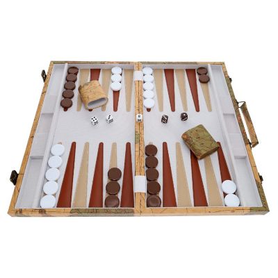 WE Games Tan Map Style Leatherette Backgammon Set, 18 x 11 in. closed Image 3