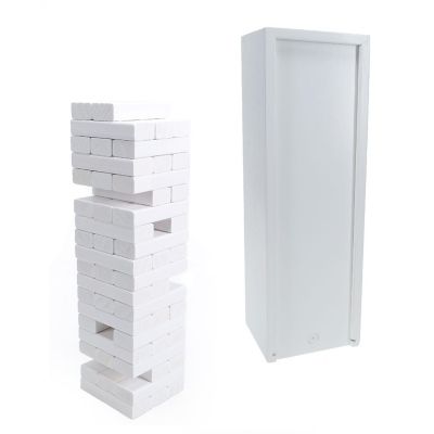 WE Games White Wooden Blocks Stacking Tower Game with White Wooden Box, 12 in. Image 1