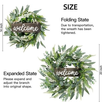 Welcome Eucalyptus Wreath - 20in with White Berries Image 2