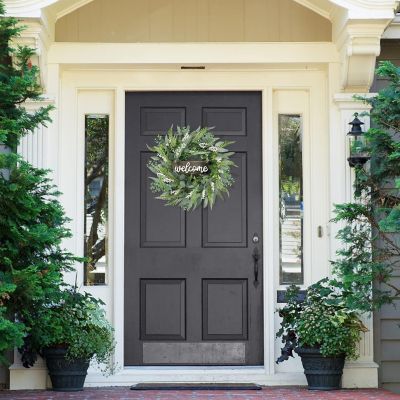 Welcome Eucalyptus Wreath - 20in with White Berries Image 3
