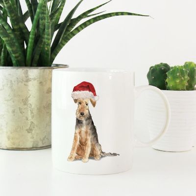 Welsh Terrier Santa Hat Ceramic Mug Image 1
