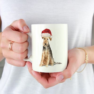 Welsh Terrier Santa Hat Ceramic Mug Image 1