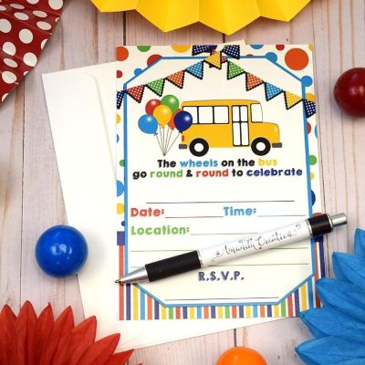 Wheels on The Bus Invitations 40pc. by AmandaCreation Image 1