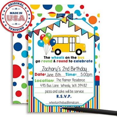 Wheels on The Bus Invitations 40pc. by AmandaCreation Image 2
