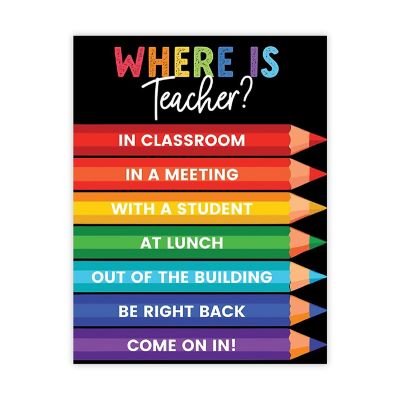 Where Is the Teacher Sign Rainbow Black Image 1