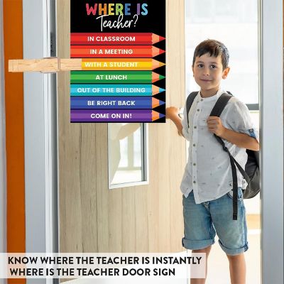 Where Is the Teacher Sign Rainbow Black Image 2