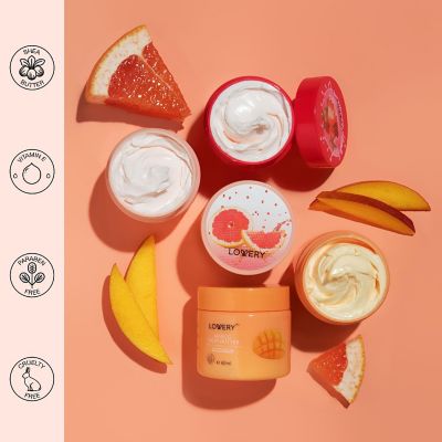 Whipped Body Butter Creams in Mango, Pink Grapefruit, Strawberry Scents - 3 Pack Image 1