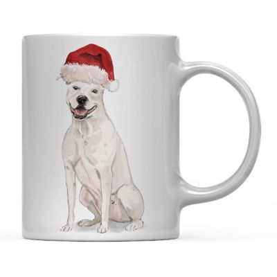 White AmStaff Santa Hat Ceramic Mug Image 1