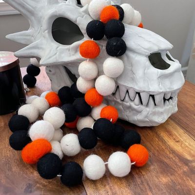 White, Black, Orange Felt Garland 6ft Image 1