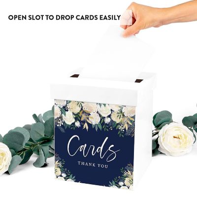 White Card Box Navy Cream Florals Image 2
