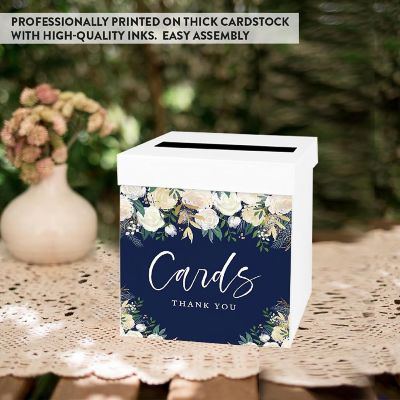 White Card Box Navy Cream Florals Image 3