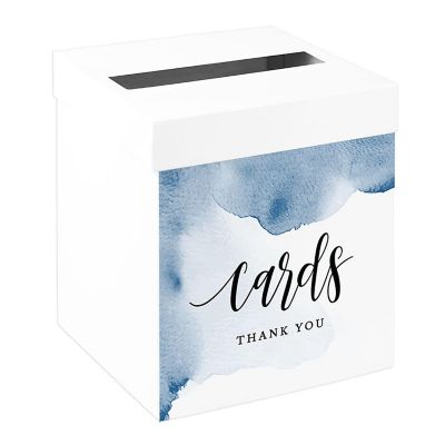 White Card Box Navy Watercolor 10x10 Image 1