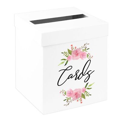 White Card Box Pink Floral Wreath Image 1