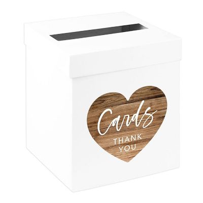 White Card Box Rustic Brown Heart 10x10 Image 1