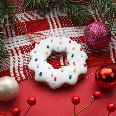 White Clay Donut Christmas Ornament Image 1