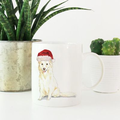 White Collie Santa Hat Ceramic Mug Image 1
