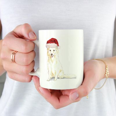 White Collie Santa Hat Ceramic Mug Image 1