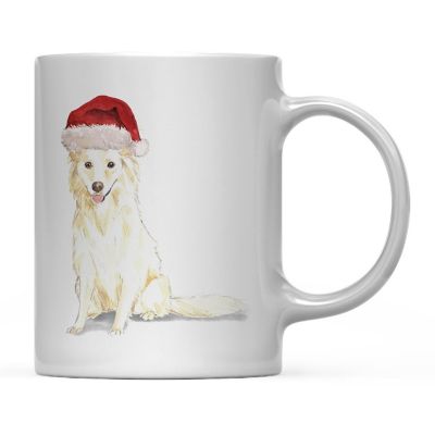 White Collie Santa Hat Ceramic Mug Image 2