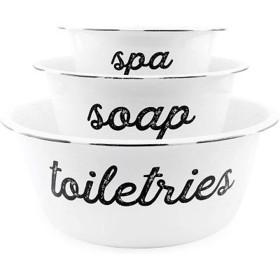 White Enamel Spa Basin Set 3pc Set, Rustic Farmhouse Style Image 1