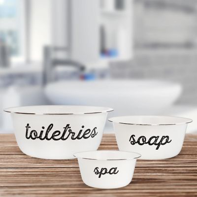 White Enamel Spa Basin Set 3pc Set, Rustic Farmhouse Style Image 1