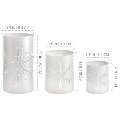 White Galvanized Snowflake Candle Lanterns 3pc Set, for Christmas Pillars Image 3