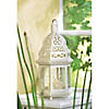 White Metal Moroccan Style Hanging Candle Lantern With Etched Floral Glass 12" Tall Image 1