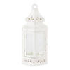 White Metal Victorian Lantern With Floral Cutouts And Glass Panels 10.5" Tall Image 1