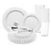 White Pearl String Round Disposable Plastic Wedding Value Set - (120 Settings) Image 1