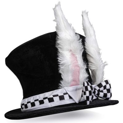 White Rabbit Top Hat - Bunny Rabbits Dress Up Costume Hat with Ears for Adults and Children Image 3