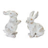 White Washed Rabbit (Set Of 2) 5.5"H, 6.5"H Resin Image 1