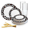 White with Black and Brown Leopard Print Rim Round Disposable Plastic Dinnerware Value Set (20 Settings) Image 1