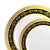 White with Black and Gold Royal Rim Plastic Dinnerware Value Set (40 Dinner Plates + 40 Salad Plates) Image 1