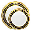 White with Black and Gold Royal Rim Plastic Dinnerware Value Set (40 Dinner Plates + 40 Salad Plates) Image 1