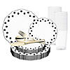 White with Black Dots Round Blossom Disposable Plastic Wedding Value Set - 60 Settings Image 1