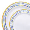 White with Blue and Gold Chord Rim Plastic Dinnerware Value Set (120 Dinner Plates + 120 Salad Plates) Image 1