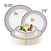 White with Blue and Gold Chord Rim Plastic Dinnerware Value Set (120 Dinner Plates + 120 Salad Plates) Image 3