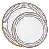 White with Blue and Gold Chord Rim Plastic Dinnerware Value Set (40 Dinner Plates + 40 Salad Plates) Image 1
