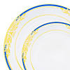 White with Blue and Gold Harmony Rim Plastic Dinnerware Value Set (120 Dinner Plates + 120 Salad Plates) Image 1