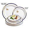 White with Blue and Gold Harmony Rim Plastic Dinnerware Value Set (120 Dinner Plates + 120 Salad Plates) Image 3
