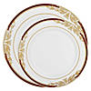 White with Burgundy and Gold Harmony Rim Plastic Dinnerware Value Set (120 Dinner Plates + 120 Salad Plates) Image 1