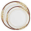 White with Burgundy and Gold Harmony Rim Plastic Dinnerware Value Set (40 Dinner Plates + 40 Salad Plates) Image 1