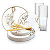 White with Gold Antique Floral Round Disposable Plastic Dinnerware Value Set (20 Settings) Image 1